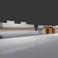 Modern Symmetrical Interior With White Structures Wooden Cabinets And Reflective Floor