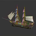 Vintage Wooden Sailing Ship With Twin Masts And White Canvas Sails