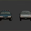 Blue Police Car With Emergency Lights And White Sedan Parked Together