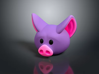 Purple Pig Shaped Toy With Pink Ears Nose And Black Eyes On Black Background 3d model