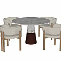 Modern Round Marble Dining Table With Copper Base And Beige Chairs 3d model