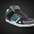 High Top Black Gray Teal Shoes With Black Laces White Sole And Tongue Label