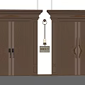 Golden Carved Doors With Symmetric Circular Patterns Brass Handles Hanging Lamp And House Number Plate