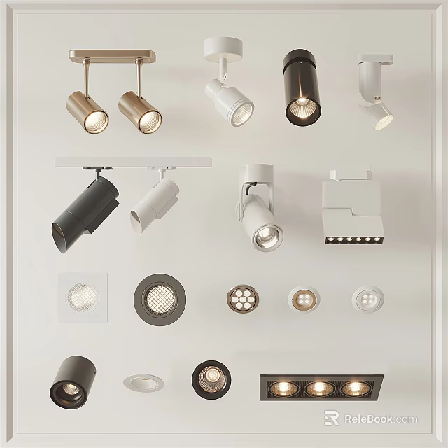 Various Modern Downlights and Spotlights with Different Installation Styles for Home Interior 3d model