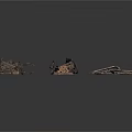 Vintage Wooden Cart Models With Scattered Broken Parts And Components