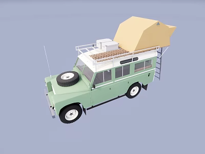 Light Green Off Road Utility Vehicle With Roof Tent And Spare Tire 3d model