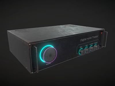 Black Digital Home Theater Audio Amplifier With Glowing LED Ring Knob And Control Buttons 3d model