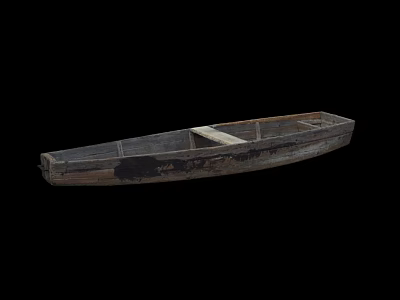 Old Worn Dark Colored Wooden Boat With Wooden Planks On Black Background 3d model