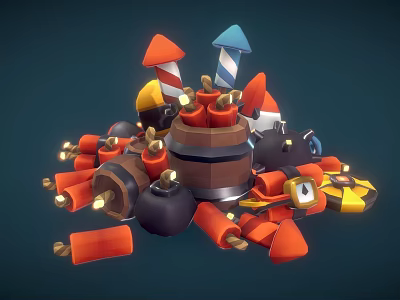 Assorted Medical Devices Collection With Red Black Yellow Containers And Caps On Dark Blue Background 3d model