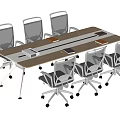 Modern Conference Table With Ergonomic Office Chairs And Notebooks On Rectangular Wooden Top 3d model