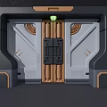 Futuristic Sci Fi Door Design With Metallic Frame Wooden Strips And Green Indicator Light
