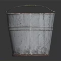 Vintage Metal Bucket With Handle Worn Texture And Green Interior As Practical Household Item