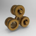 Industrial Equipment Golden Gears Three Interconnected Precision Mechanical Components Design