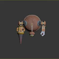 Copper Metallic Robot With Mechanical Arms Cone Weapon And Detailed Leg Structure