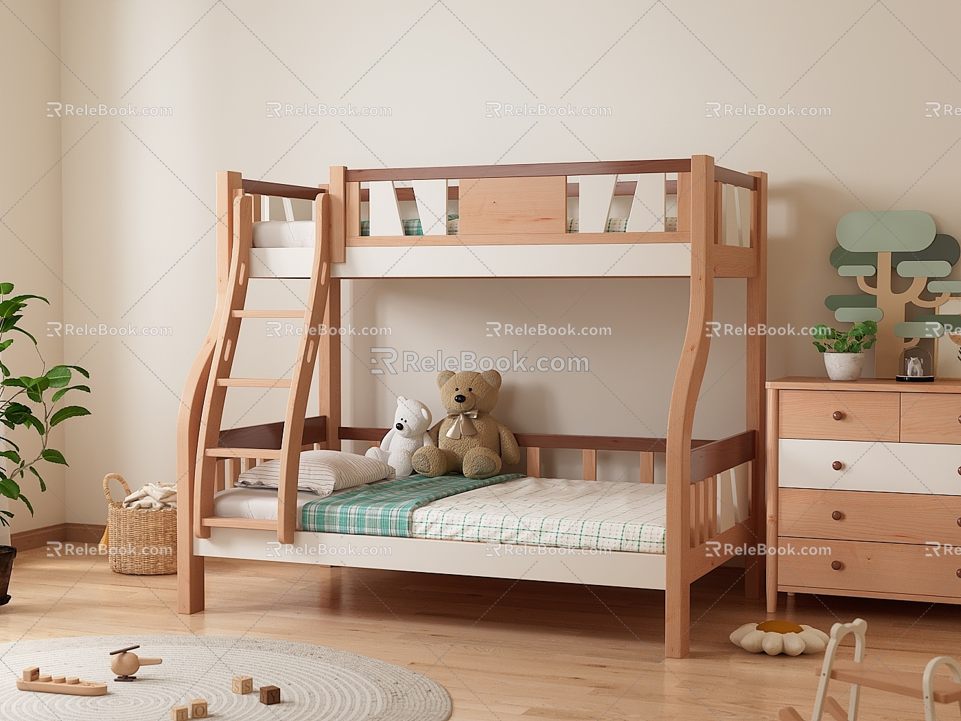 Simple Children's Bed and Bed Children's Room Mother Bed Solid Wood Bunk Bed Cream Style model