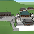 Ancient Chinese Architecture with Classic Eaves Wooden Columns and Stone Steps Plaza