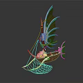 Wooden Boat Artistic Decorative Model With Blue Brown Color Unique Sail Design Fish Shaped Stern