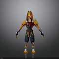3D Fantasy Warrior Character With Orange Hair Red Blue Outfit And Golden Accents