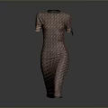 Stylish Fitted Daily Wear Dress With Black Collar Short Sleeves And Brown White Geometric Pattern