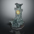 Dark Green Marble Decorative Sculpture With Geometric Structure And Golden Circular Detail