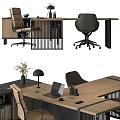 Modern Office Desk Setup With Chair Laptop Books Lamp And Decor