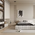 Modern Bedroom Interior Design With Platform Bed Wall Art Built In Wardrobes And Cozy Armchair