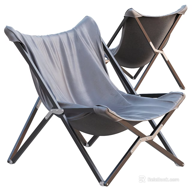 Foldable Gray Fabric Lounge Chair With Black Frame And Modern Design 3d model 