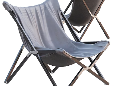 Foldable Gray Fabric Lounge Chair With Black Frame And Modern Design 3d model
