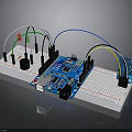 Electronic Circuit Components On Breadboard With LED Lights And Connecting Wires