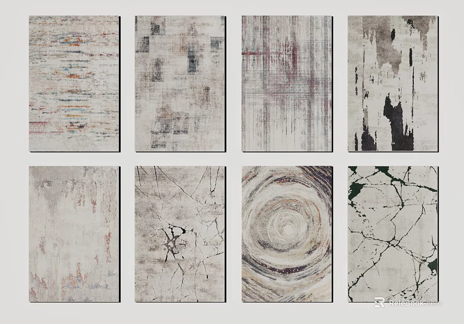 Modern Abstract Square Rugs With Various Textures And Neutral Tones For Interior Decor 3d model