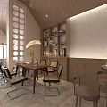 Modern Café Interior Design With Textured Wall Art Wooden Counter And Hanging Lights