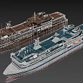 Vintage Weathered Ship and Modern White Blue Passenger Ship with Upper Deck Designs