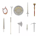 Various Medieval Weapons Collection Featuring Swords Axes Shields Spears And Daggers 3d model