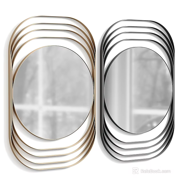 Decorative Modern Wall Mirrors With Gold And Black Layered Circular Frame Design 3d model 