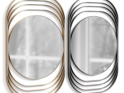 Decorative Modern Wall Mirrors With Gold And Black Layered Circular Frame Design 3d model