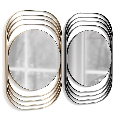 Decorative Modern Wall Mirrors With Gold And Black Layered Circular Frame Design 3d model