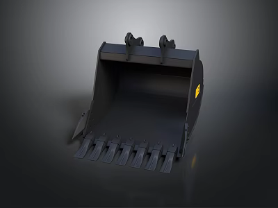 Black Construction Machinery Bucket with Serrated Edge and Connecting Brackets 3d model