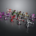Colorful Children's Tricycles Showcased in Assorted Bright Hues on Reflective Surface