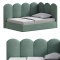 Green Upholstered Kids Bed With Curved Headboard Soft Mattress And Pillow