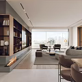 Modern Living Dining Room Interior With Open Layout Sofa Coffee Table And TV Wall
