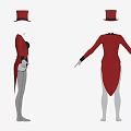 Red And Black Spliced Bodysuit With Long Sleeves And Red Top Hat