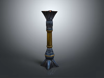 Elegant Decorative Columnar Candlestick In Black And Gold With Base Structure 3d model