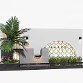 Modern Garden Wall Design With Lattice Pattern Palm Tree And Water Fountain