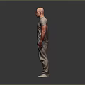 Bald Man Wearing Gray Short Sleeve T Shirt and Gray Sweatpants Standing Pose