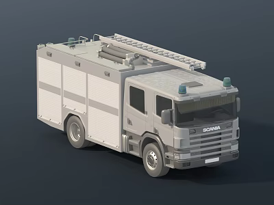 Scania Functional Fire Rescue Vehicle With Roof Ladder And Emergency Equipment 3d model