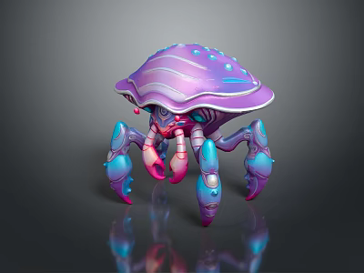 Game and Movie Character 3D Model With Vibrant Purple Blue Shell Top And Clawed Legs 3d model