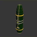 Green Tactical Bomb With Yellow Rings Red Wire And Silver Metal Casing