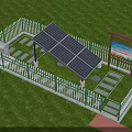 Solar Panel Installation Area With Green Grass White Fence Stone Path And Information Board 3d model