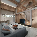 Modern Living And Dining Room Interior Design With Wooden Elements Grey Sofa And Dining Chairs