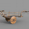 Rustic Vintage Wooden Handcart With Spoked Wheels And Metal Hooks Details